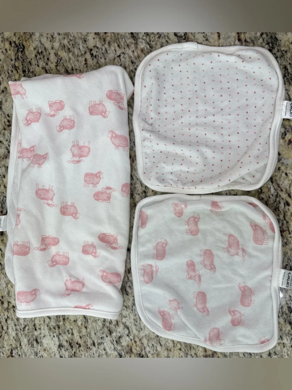 Carters 3-Piece Just One You Baby Bath Towel Washcloth Set Pink Sheep Lamb